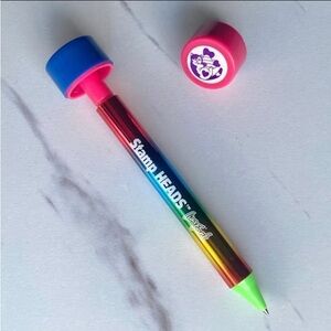 VTG Lisa Frank Stamp Heads rainbow pen w/2 stamp toppers